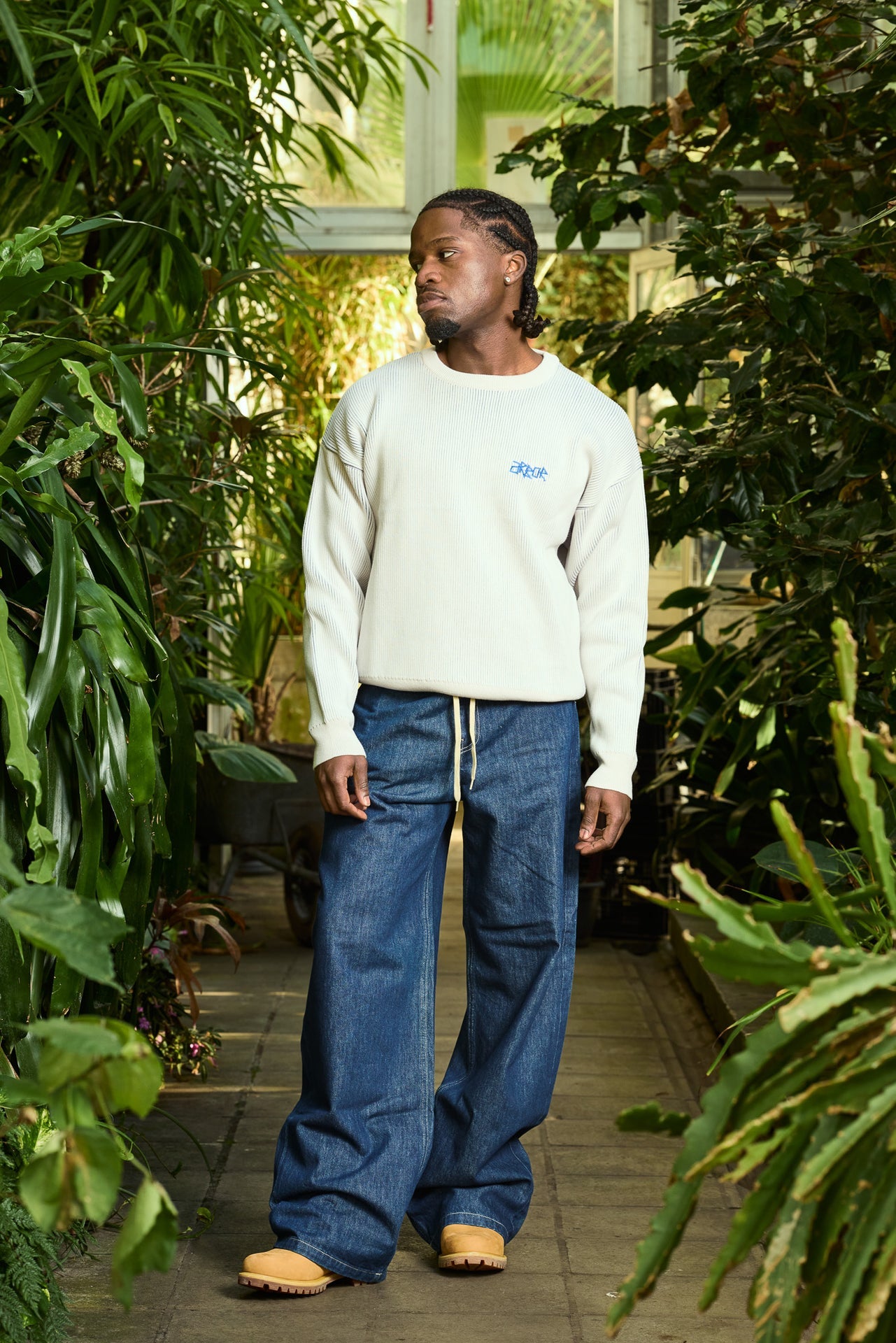 Ribbed Flower Knit Beige