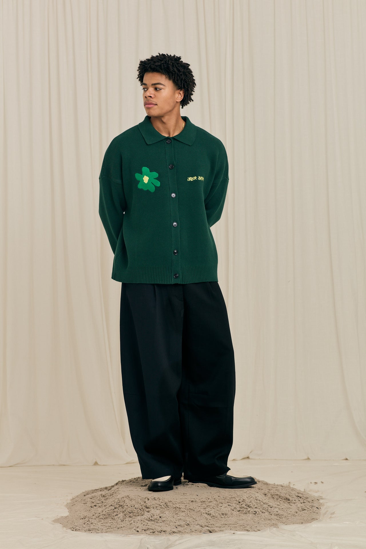 Green Flower Polo Knit