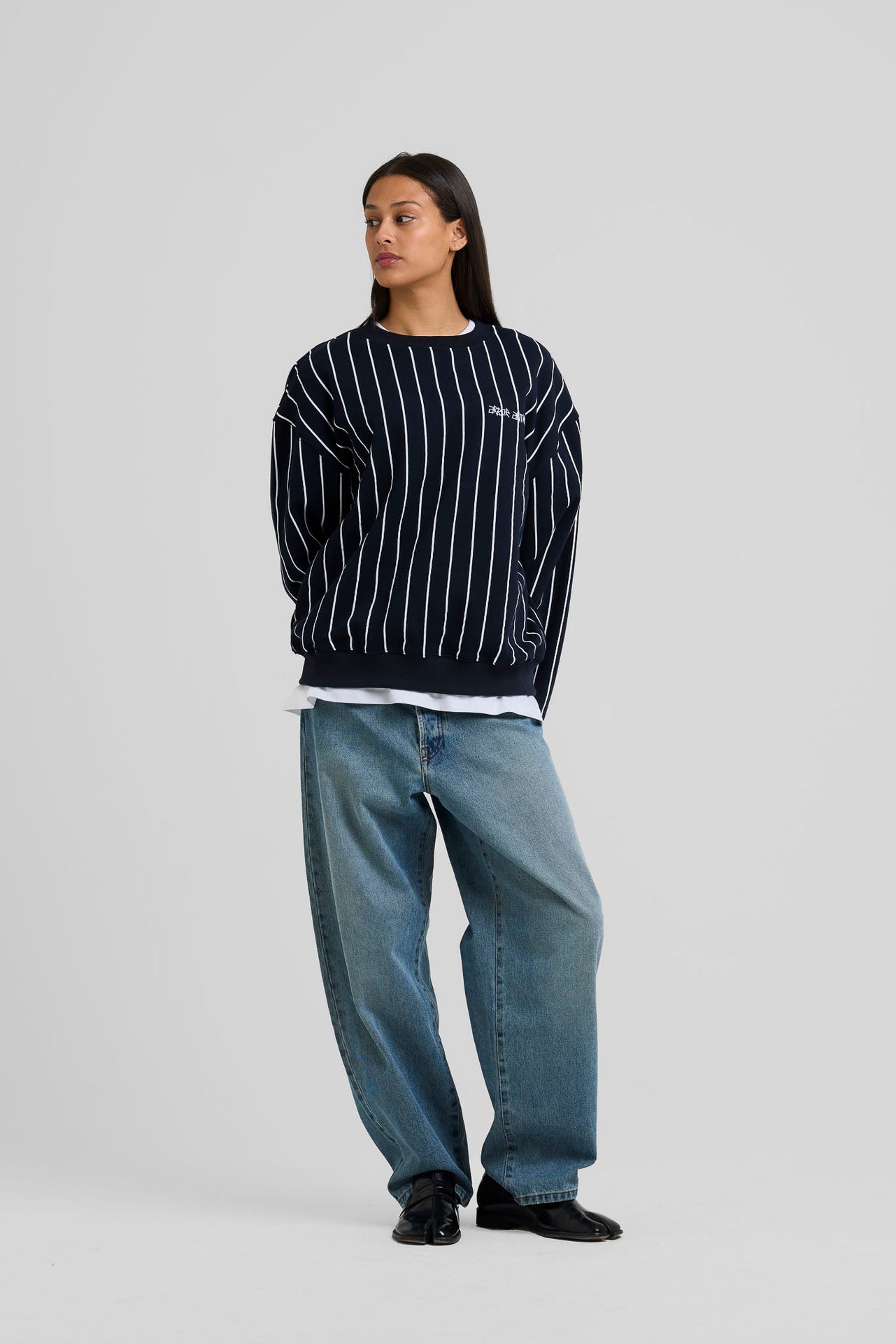 Vertical Lines Crewneck Blue