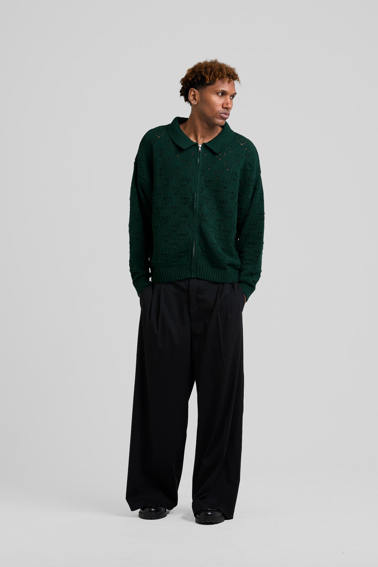 Heart Zip Knit Green